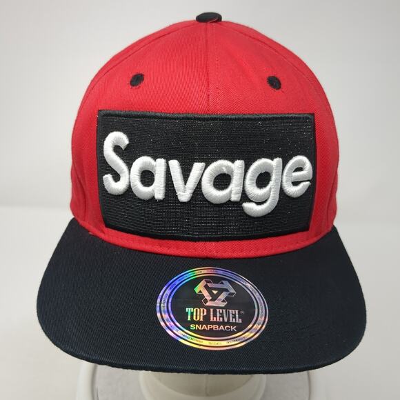 Savage Snapback Hat Red One Size Embroidered Colorblock Top Level - Picture 2 of 9